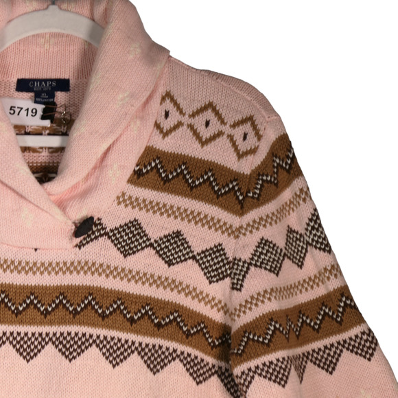 Chaps Sweater Women Size XL Pink Tribal Fair Isle Shawl Collar Heavyweight Boho - Picture 4 of 10